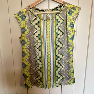 Mexx -Silk -Geometric Blouse - Yellow and Green-Size S